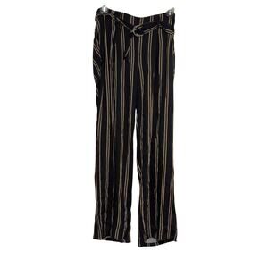 Rewash Linen Blend Palazzo Pants Black Brown Stripe Size XL